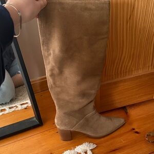 House of Harlow Suede Knee-High Block Heel Boot - Tan